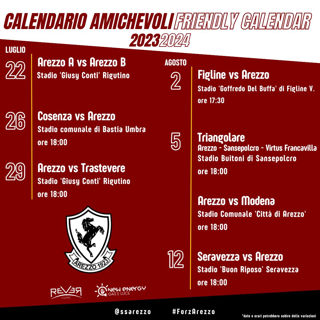 SS AREZZO Precampionato 2023 2024 il calendario delle amichevoli